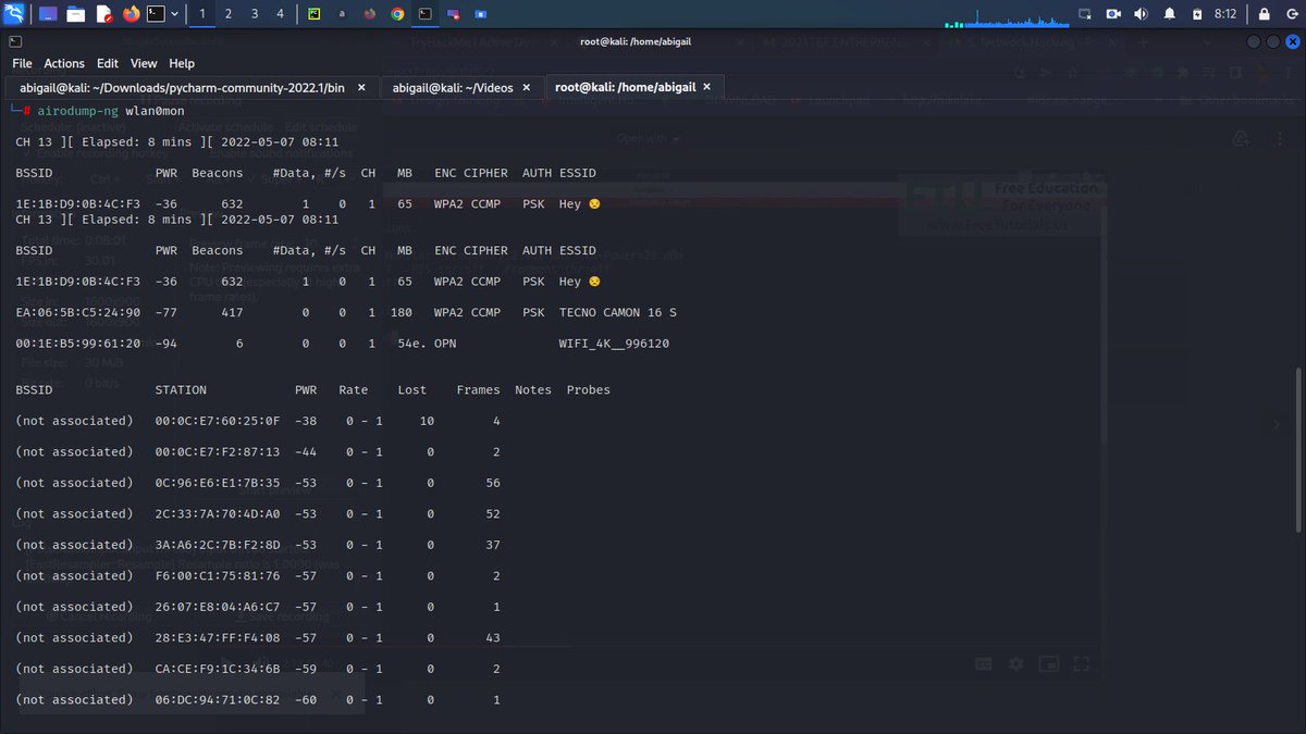 Abee_john's tweet photo. #networkhacking
Performed a packet sniffing attack. 
Sent over 10m packets to a network close by. 

Used airmon-ng, airodump-ng and aireplay-ng commands for the pre-connection attack. 

Discovered a lot by performing this attack. 

#hacking #penetrationtesting #CyberSecurity https://t.co/7uibmLINCx