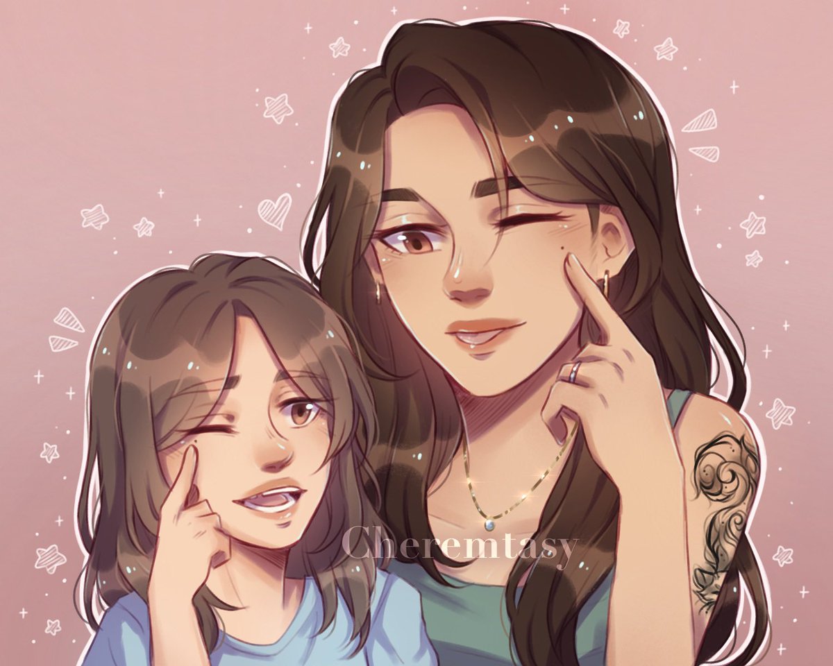 Hallouria's tweet photo. Happy Mother’s Day! 🌸 Here’s some pieces I whipped up that just so happened to be on time for today. 🥺 The first one is of an older Eris with her daughter, June, and the second one is of a much younger Eris with her mother. :> https://t.co/jPWZXyQZAu