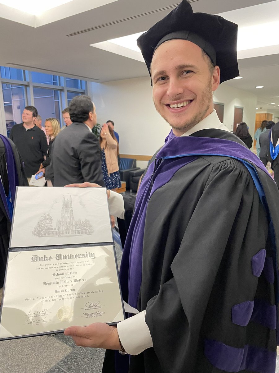 dkwallace72's tweet photo. Look at that smile. Well earned. All that hard work. He has done it. Way to go Ben, my new ones Super proud of you and for all that is next. #Duke2022 #dukelaw #lawyer https://t.co/Kb0JogfByQ