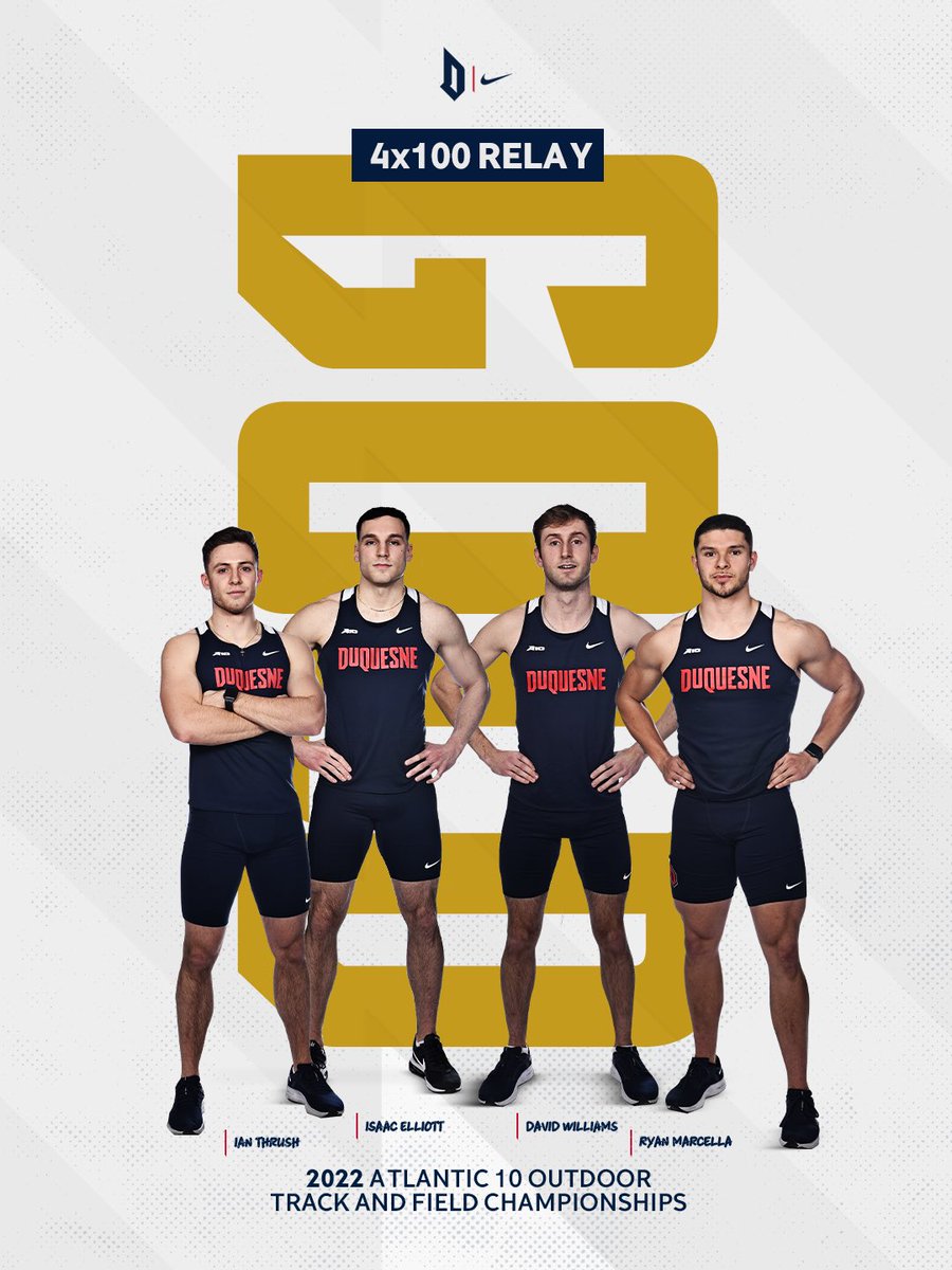 Ryan Marcella, David Williams, Ian Thrush, and Isaac Elliott bring home the 🥇 in the 4x100M Relay! 

𝟒𝐱𝟏𝟎𝟎𝐌 𝐑𝐄𝐋𝐀𝐘: 41.06

#GoDukes | #A10OTF