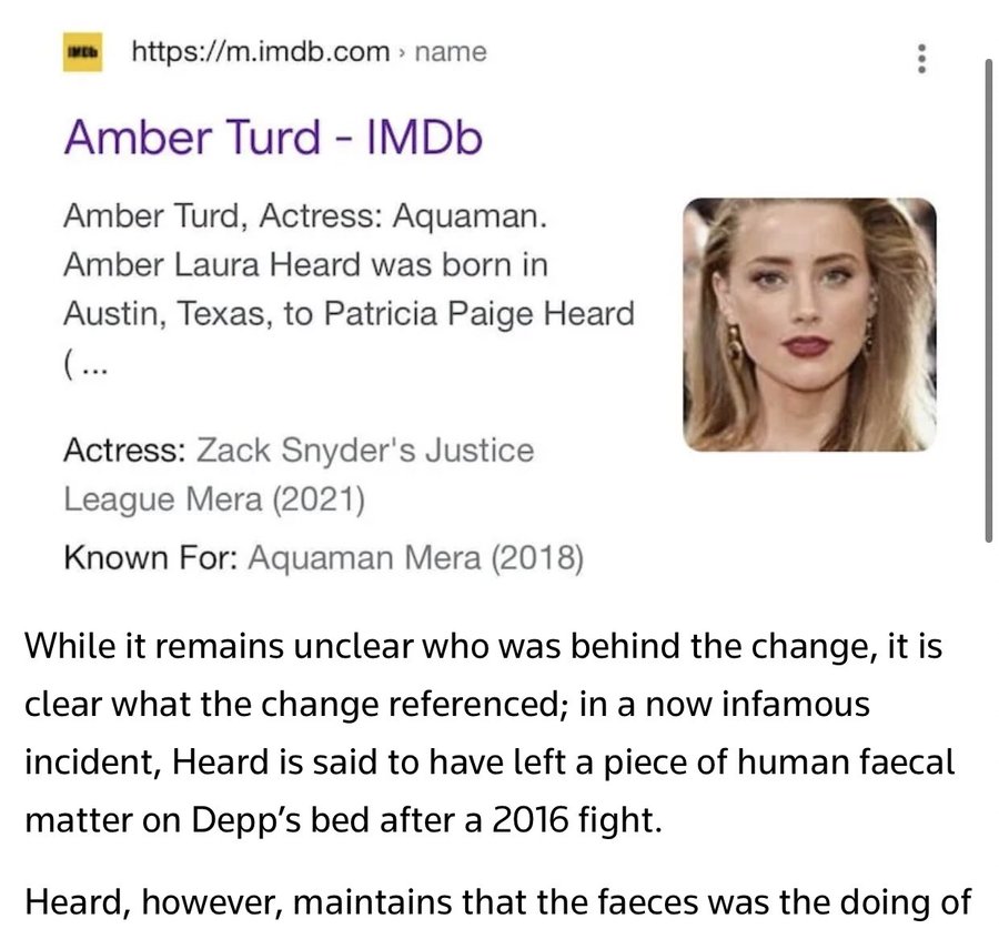 Amber Heard Mocked By Imdb Hack Before Google Correction