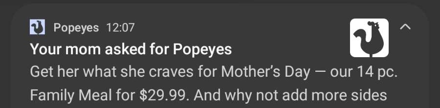 SammMoney's tweet photo. @Popeyes did my mom ask for Popeyes from 6 feet under ground?  Was she white and transparent when she told you she wanted Popeyes? https://t.co/TSkxH5ueij