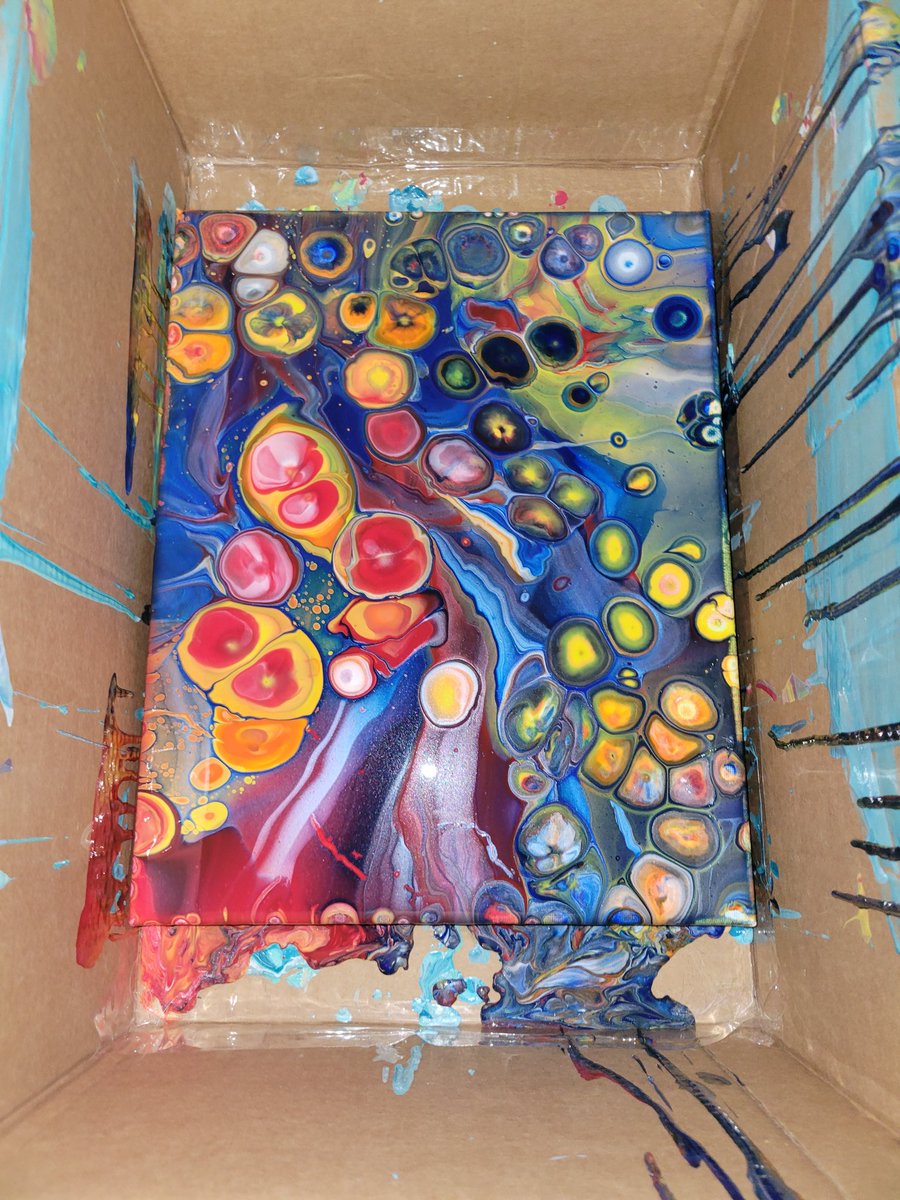 Sami050215's tweet photo. Artist loft ready pour acrylic paint. Colors bright blue, orange, yellow and crimson red. https://t.co/6hKNi1vA7N