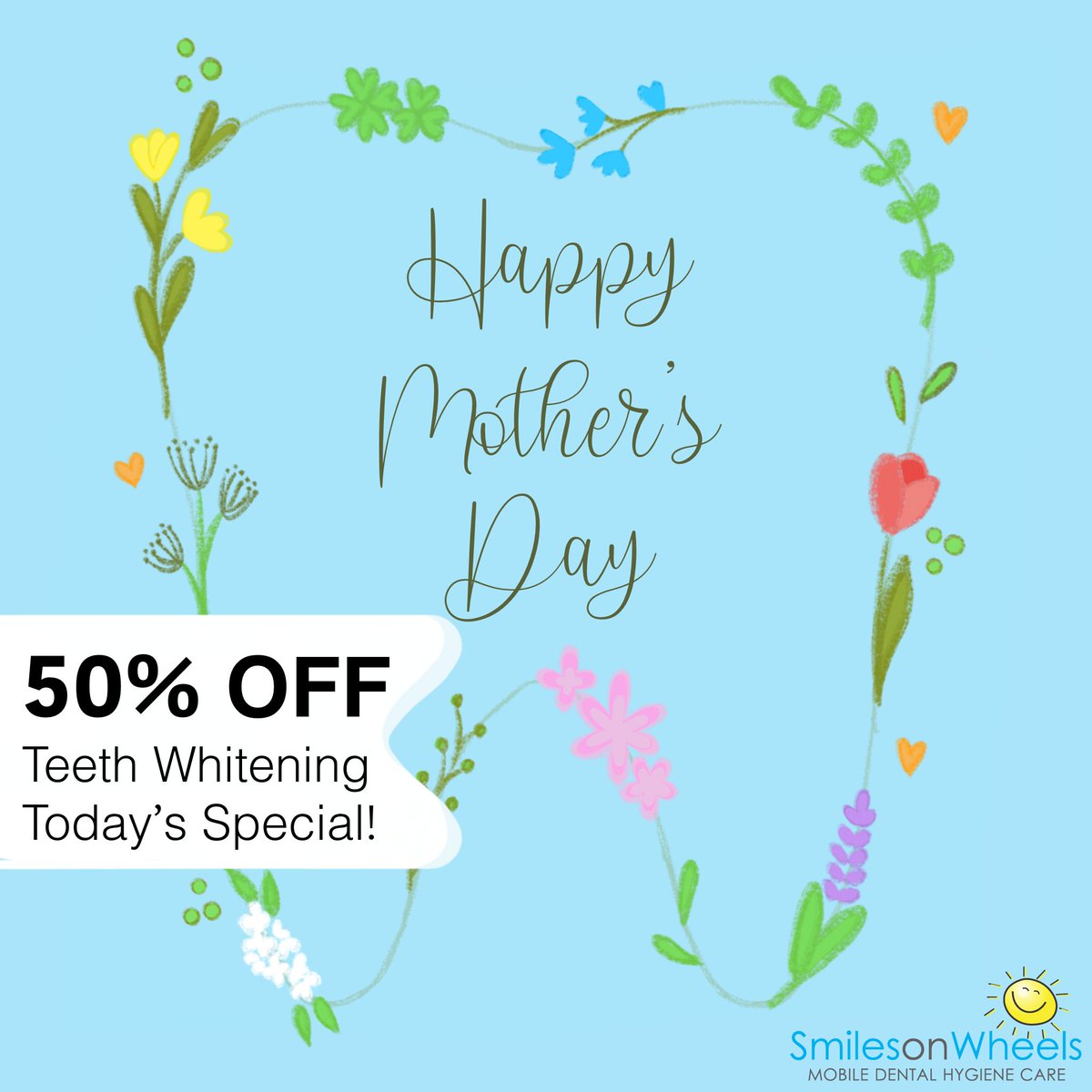 SmilesOnWheelz's tweet photo. Happy Mother's Day! 🌷

Make an appointment today to get 50% off laser teeth whitening for you and your mom!
We know moms are always busy, so we can come to you! What better way to celebrate your mom’s beautiful smile!

Book now at https://t.co/yrrdGEArDB or call (647)969-0008. https://t.co/sgiGZqGoRl