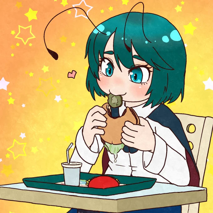 深夜だけどskeb納品したよ!
ハンバーガーを食べるリグル!🍔🍔🍔 