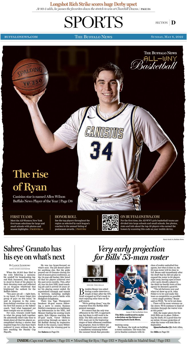 hsjrphoto's tweet photo. In today's @TheBuffaloNews 6 pages devoted to All-WNY Boys basketball! Congrats to Player of the Year @CanisiusHSHoops @declanryan05 https://t.co/GSmek2Y10W