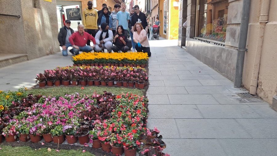 CorMariaStJosep's tweet photo. Els alumnes de 3r i 4t ESO de #ServeiComunitari han col.laborat amb l’#AssociaciódeFestesGanxona i @guixols_ajuntament per fer una #catifa de flors 🌸🌺💐. Recuperem les tradicions!😁 https://t.co/knLFKSuMAq