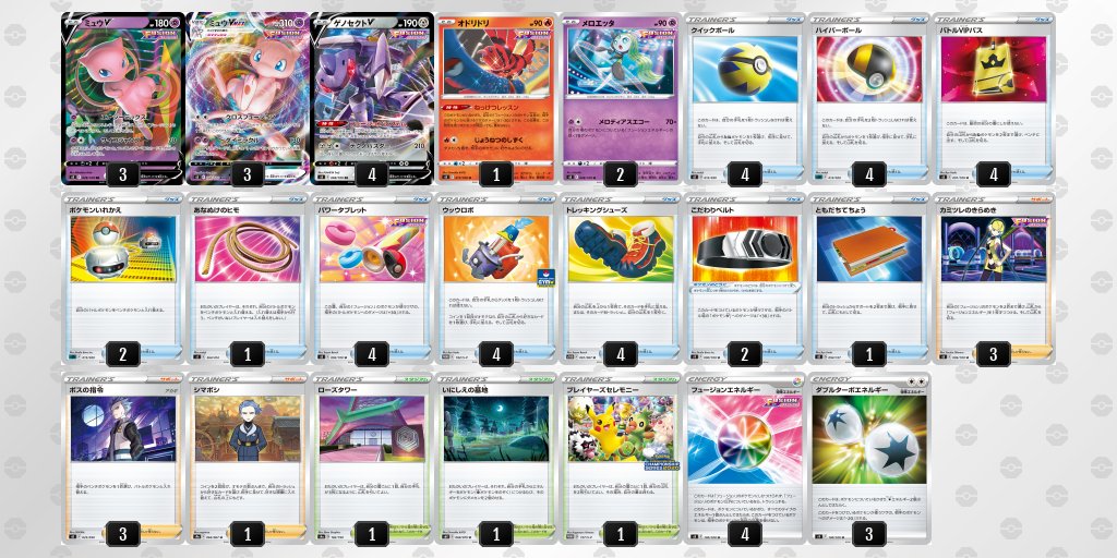 pokeca_book's tweet photo. チャンピオンズリーグ速報

CL横浜ベスト4デッキ

優勝　ミュウ
準優勝　アルセウスインテレオン＋なみのりピカチュウ
3位　ミュウ
3位　フーパファイヤー https://t.co/y1fN2GGAgV