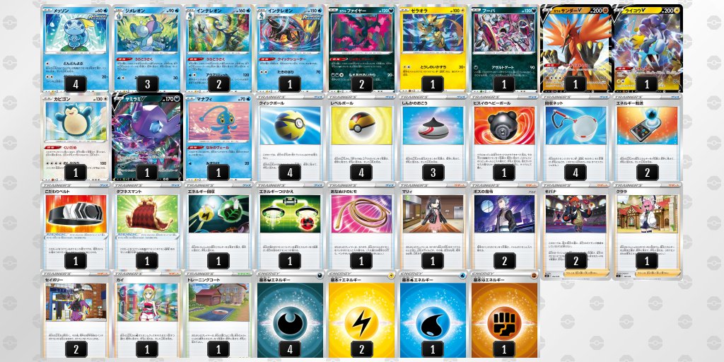 pokeca_book's tweet photo. チャンピオンズリーグ速報

CL横浜ベスト4デッキ

優勝　ミュウ
準優勝　アルセウスインテレオン＋なみのりピカチュウ
3位　ミュウ
3位　フーパファイヤー https://t.co/y1fN2GGAgV