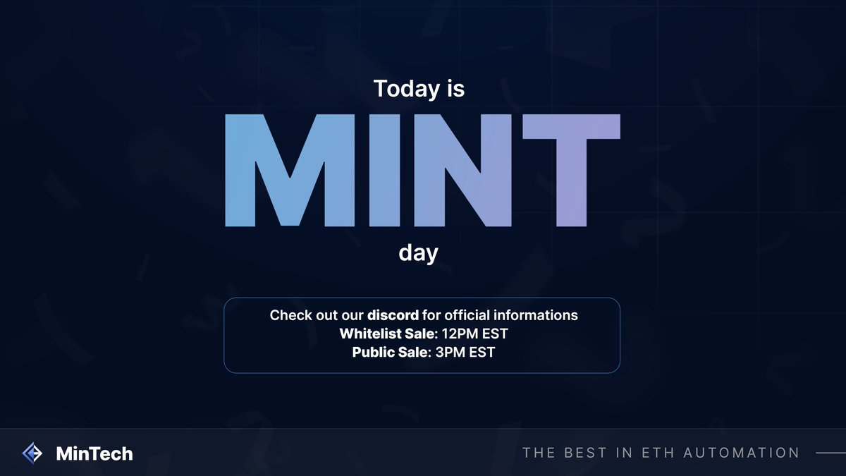 Today is the day you were waiting for😈

Check on mintechbots.com if you are whitelisted🍀