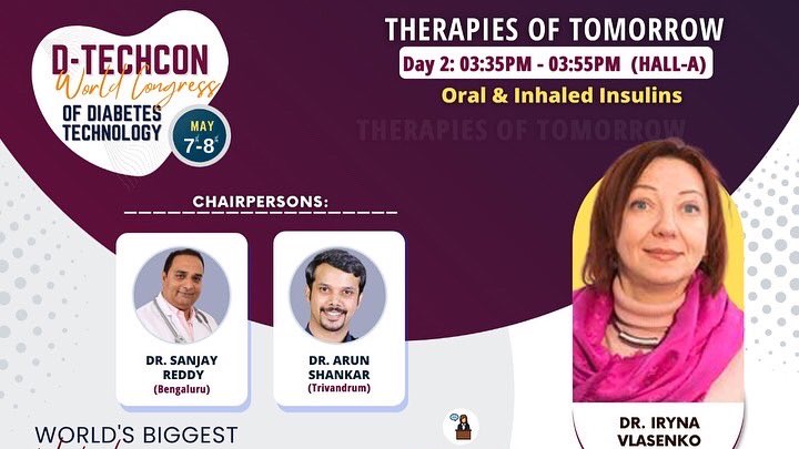 DTechCon's tweet photo. Iryna Vlasenko Talked at DtechCon2022 about Oral & Inhaled Insulins
Moderated By: Tushar Anil Sadhu
Chaired by: Dr. Sanjay Reddy & Dr. Arun Shankar
Attend Live: https://t.co/JCIjHVho63
#Dtech #DtechCon2022 #healthTech #StartupPavillion #diabetesSummit #healthcare #technolo https://t.co/7PtbsmFeW2