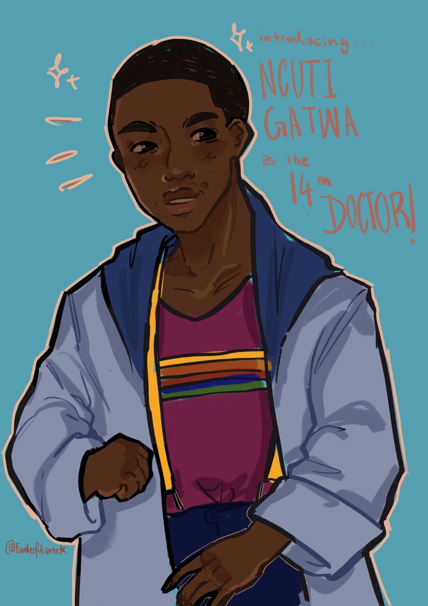 funderful_arts's tweet photo. Little bit of a lie when I said I wouldn’t be drawing anything until tomorrow….. I’m just so excited omg! Introducing Ncuti Gatwa as the 14th doctor! #doctorwho @bbcdoctorwho https://t.co/EObiNOUQNt