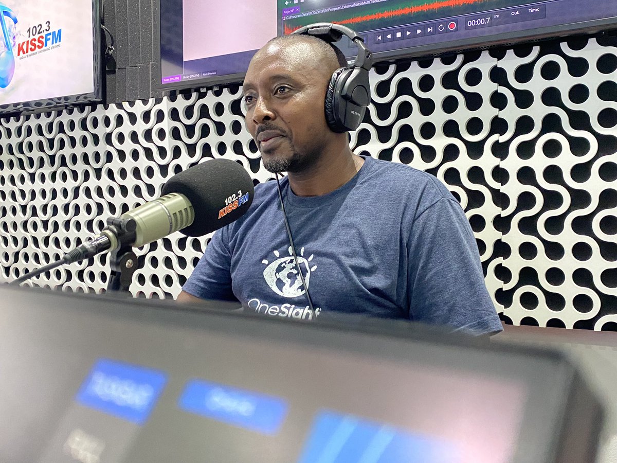 OneSightRwanda's tweet photo. HAPPENING NOW: @vtuzinde our OneSight Rwanda Country Director is in @1023KISSFM studio with @Radiohost_Rwa talking about our work and the progress that Rwanda has made to making sure Rwandas vulnerable have access to vision care. 

#VisionForAll https://t.co/JTrKDn3ziK