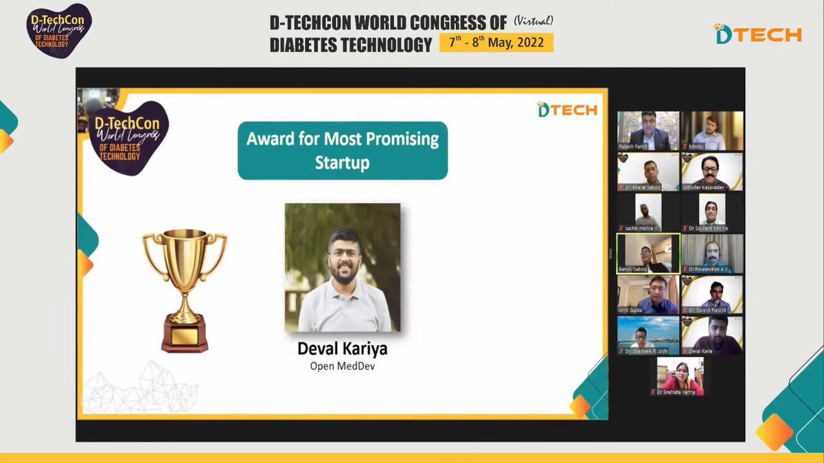 Congralutations Deval Kariya for DTech Most Promising Startup Award 2022 Moderated by: Tushar Anil Sadhu Chaired by: @dramitaol @dramisanghvi Attend Live: doctube.co.in #Dtech #DtechCon2022 #healthTech #StartupPavillion #diabetesSummit #healthcare