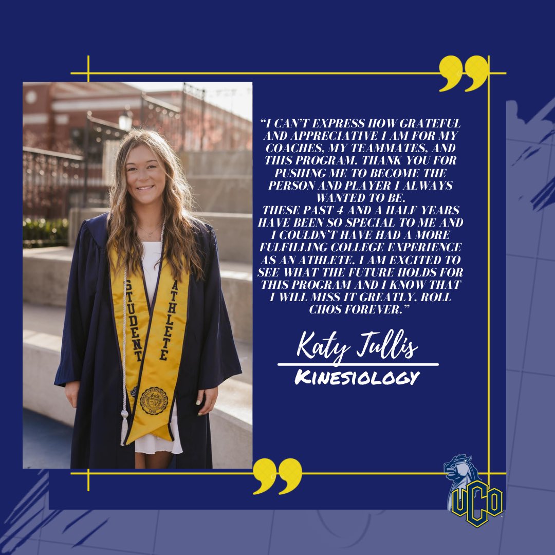 UCOSoccer's tweet photo. Congratulations @KatyTullis We're so proud of you, and thank you for everything you have done for our program over the last four years. 💙💛 #RollChos 🐴 https://t.co/z7zYrZ2PwB
