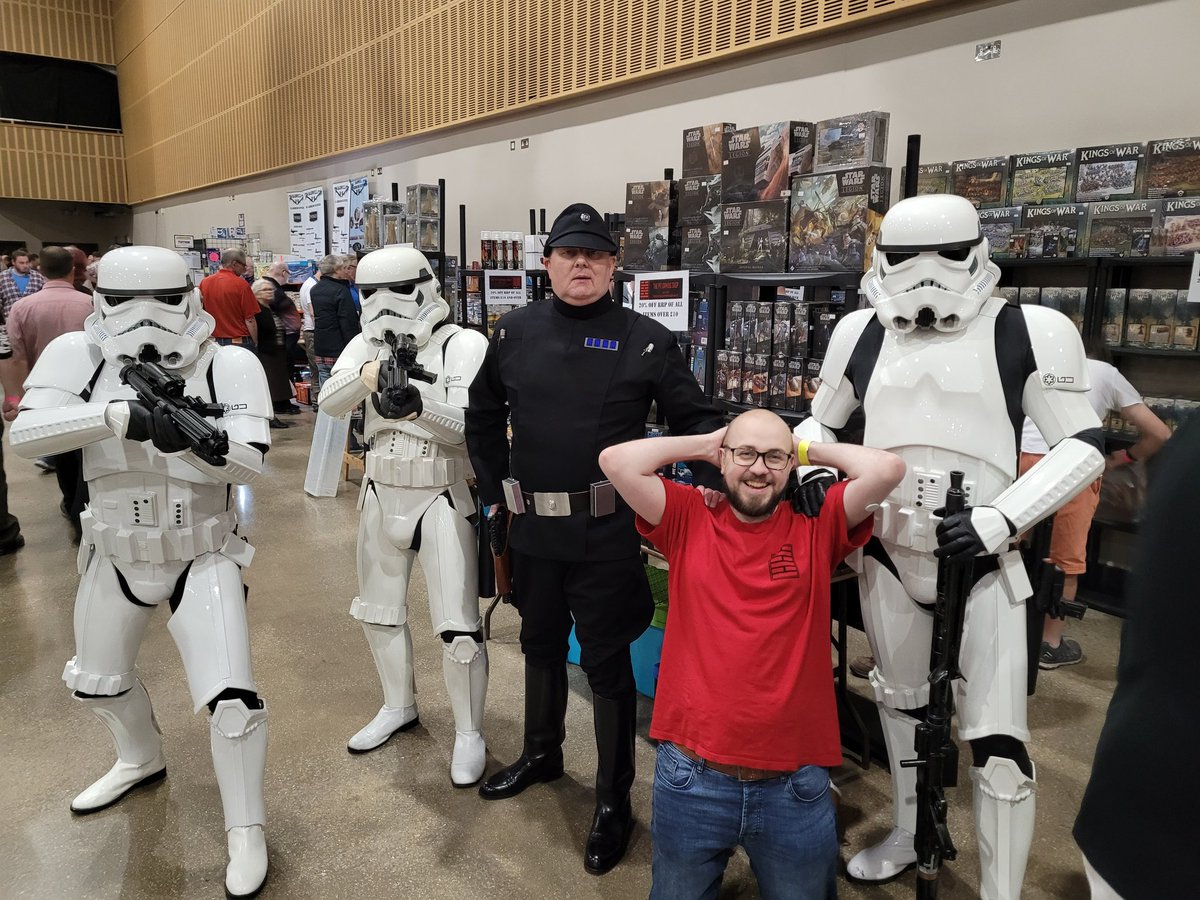 thepitgameshop's tweet photo. Josh got detained by some Imperials for selling Rebel scum models!
#thepitgamingshop #thepitcrew #thepitworldtour2022 #flgs #flgsontheroad #ontheroadagain #mantic #kingsofwararmada #manticpit #flyingthemanticflag #kow #kowarmada #modelkraft #modelkraft2022 #modelkraftshow https://t.co/oOuHJxtuzS