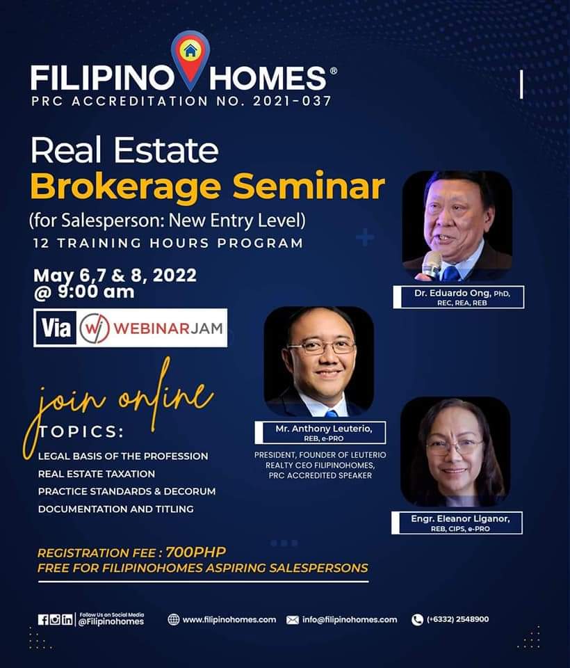 tonleuterio's tweet photo. Congratulations to our Batch 1 Participants who completed the  Real Estate Brokerage Seminar (For Salesperson: New Entry Level) last April 1, 2, and 3, 2022 with program accreditation number 2022-037-1249 and approved 12 Credit Units. #PRCAccreditedSalesperson 
#filipinohomescpd https://t.co/UXWMc2753s