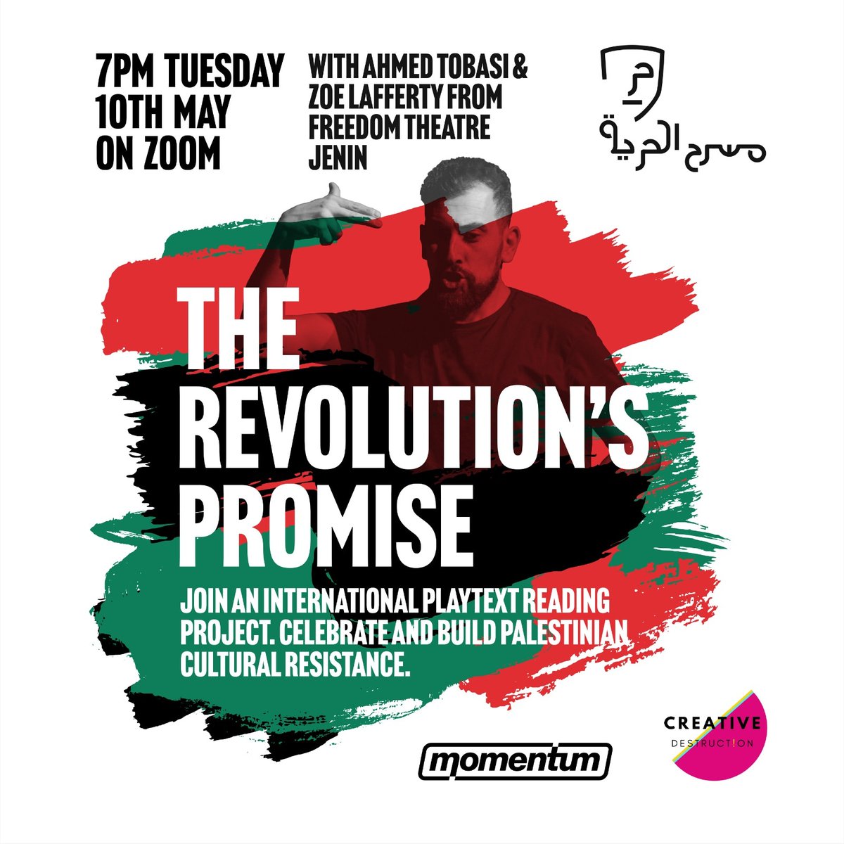 MomentumBristol's tweet photo. 🚩 Something very exciting is happening - @PeoplesMomentum are teaming up with @freedom_theatre to organise play readings of Palestinian stories!

👀 Come along to the launch Zoom call on Tuesday to find out more!

👉 Sign up link: https://t.co/IW7VO0SAT1

#Palestine https://t.co/UKOAsW5DDk