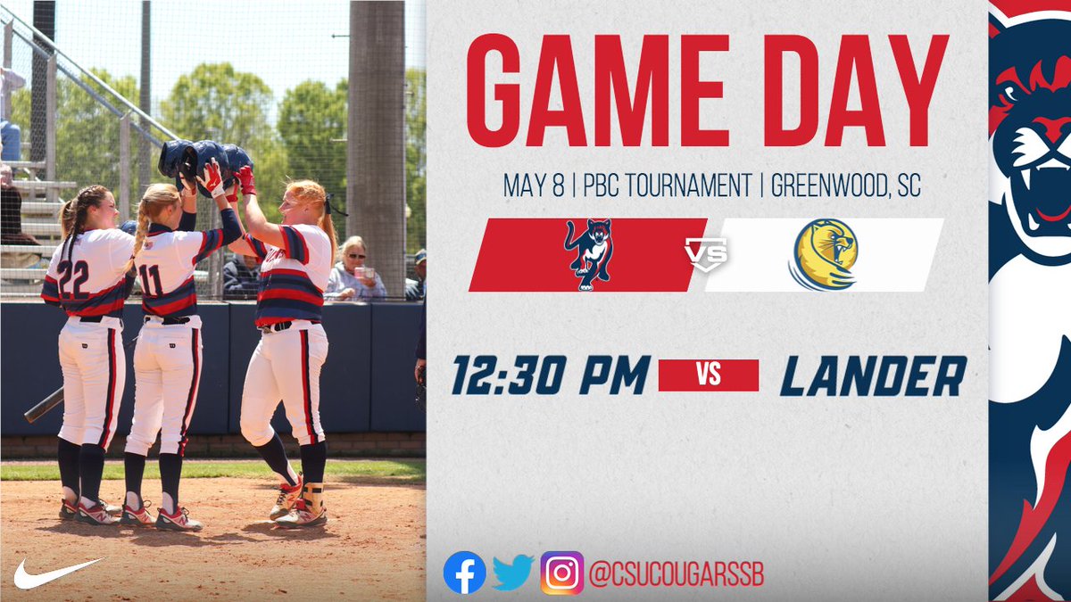 CSUCougarsSB's tweet photo. First up, @PeachBelt Tournament semifinals...... #GoCSU🐾 

🆚 | Lander
⏰ | 12:30 PM
📍 | Greenwood, SC
🏟 | Jeff May Complex
🎟 | https://t.co/V8LOYjVzRU https://t.co/JAe2WWz9J2