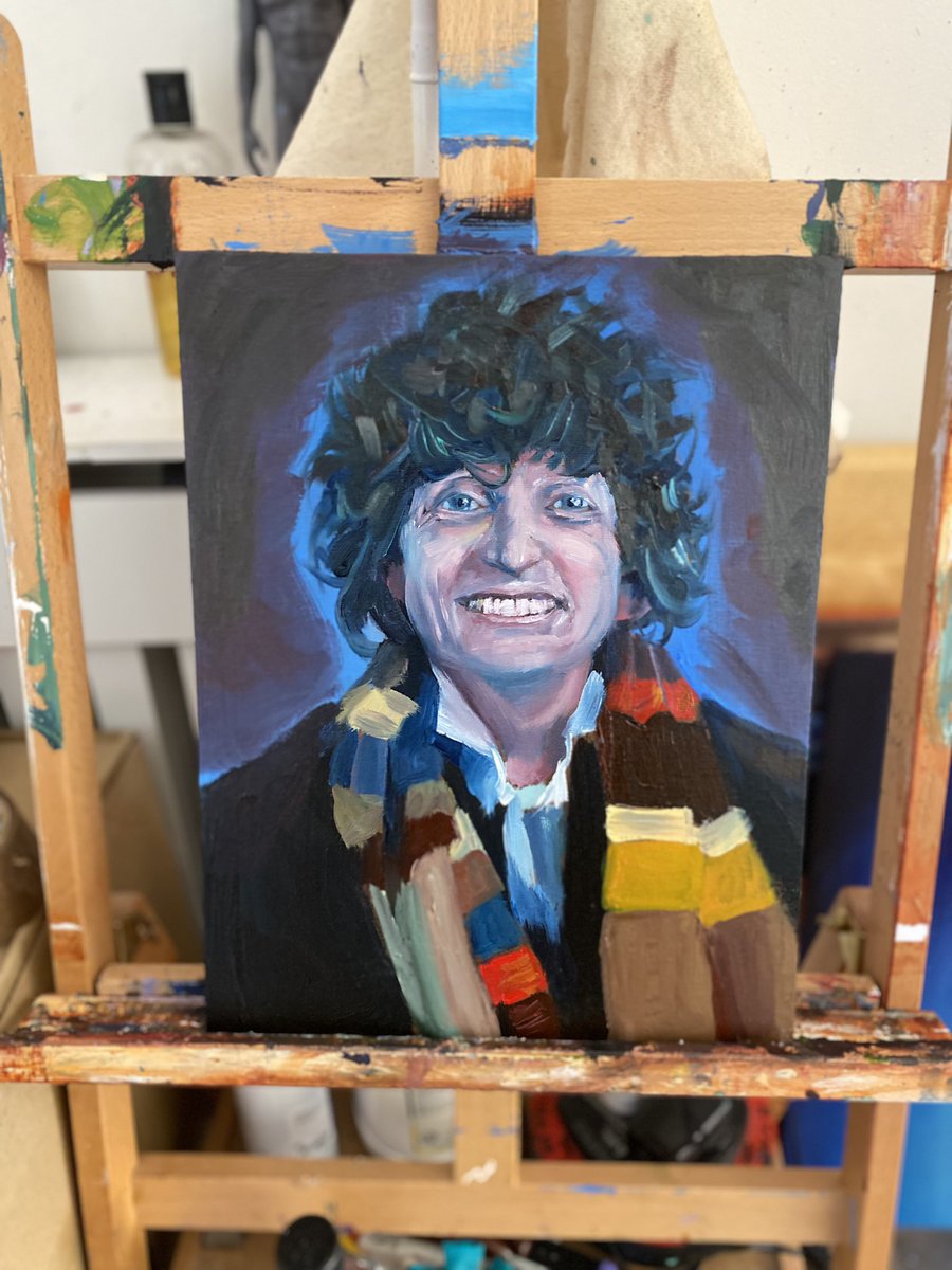 Tom Baker as Dr Who. Oil on board portrait practice.
#drwho #tombaker #oilpainting #portraitpainting #cardiffartist