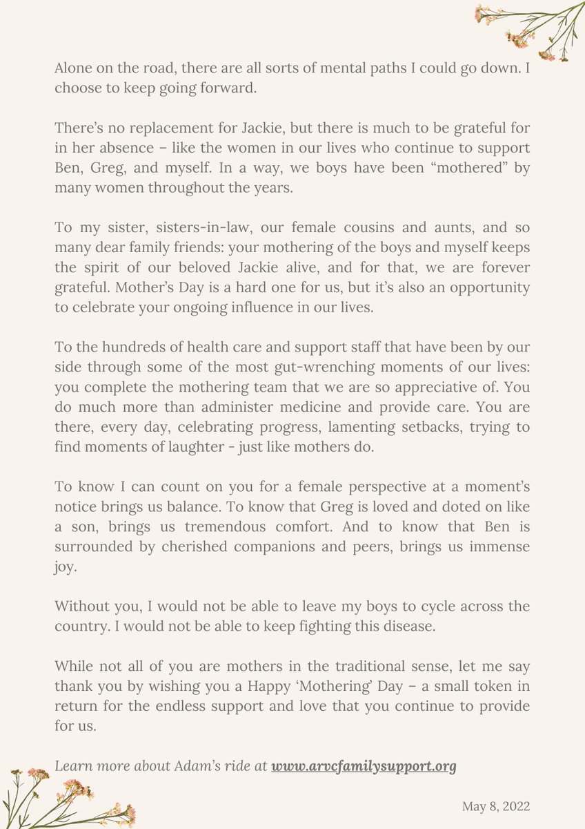 Ride4ARVC's tweet photo. Mother's Day isn't an easy one for us - and we know we're not alone in that.

To those who find today a little difficult, here are some thoughts from Adam about the 'mothering' figures in his life.

#ride4arvc #arvc #arvd #heartfailure #heartdisease #heartfunction #mothersday https://t.co/vtVSjiicm9
