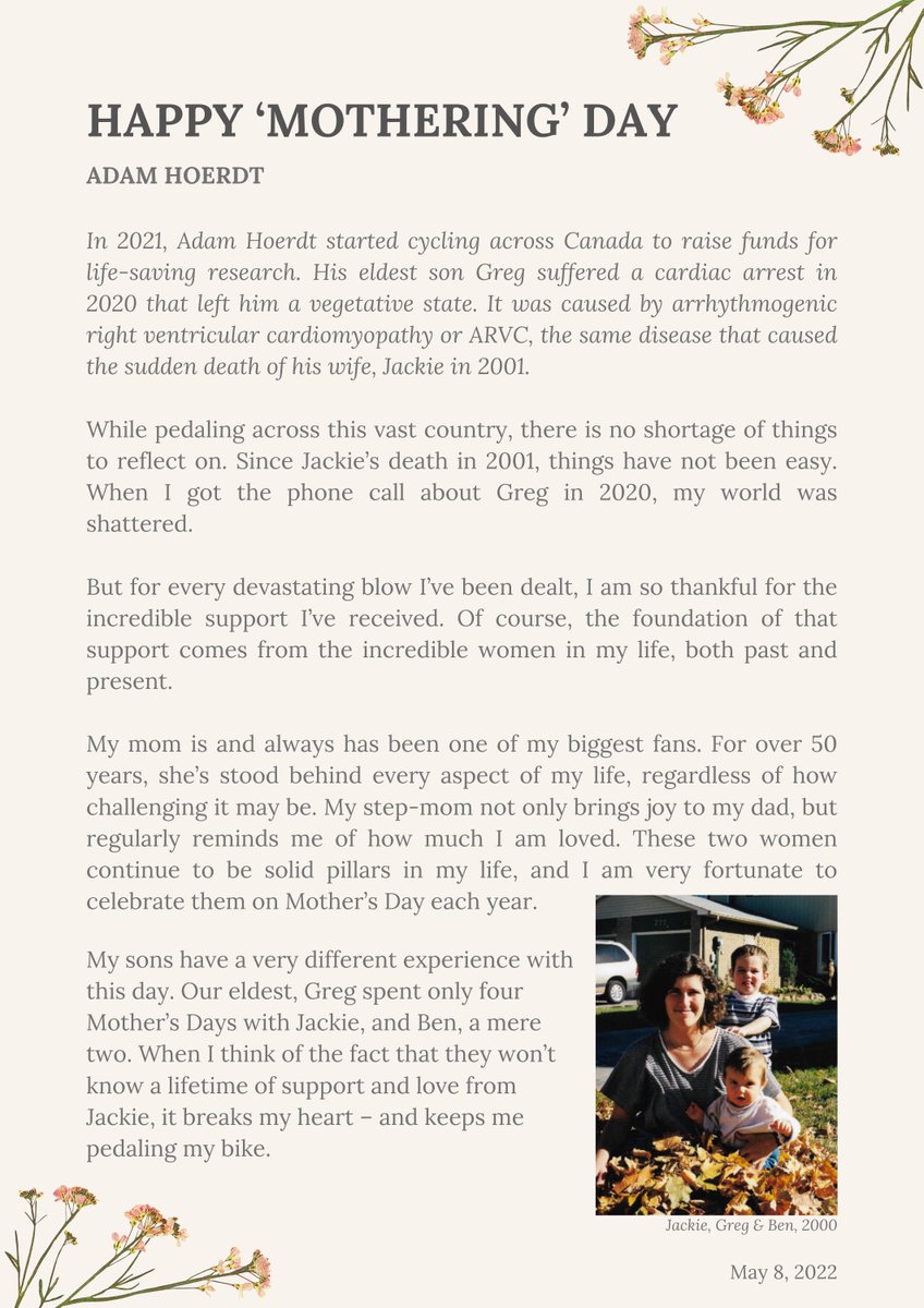 Ride4ARVC's tweet photo. Mother's Day isn't an easy one for us - and we know we're not alone in that.

To those who find today a little difficult, here are some thoughts from Adam about the 'mothering' figures in his life.

#ride4arvc #arvc #arvd #heartfailure #heartdisease #heartfunction #mothersday https://t.co/vtVSjiicm9