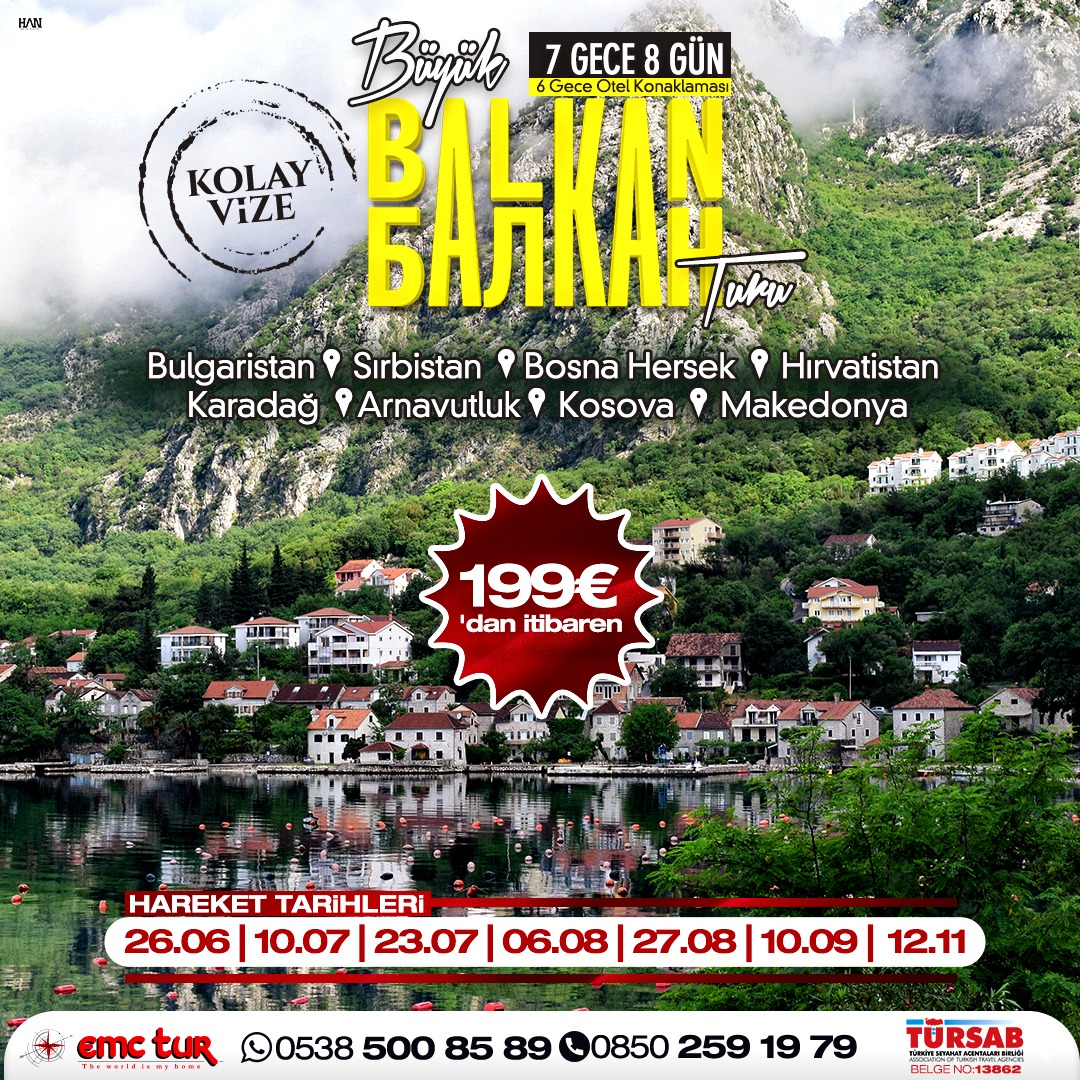 emc_tur's tweet photo. Otobüs ile Adım Adım Balkan Turu
4 Günde Kolay Vize
7 Gece 8 Gün! (6 Gece Konaklamalı)
Hareket Tarihleri 🚌: 26.06 / 10.07/ 23.07 / 06.08 / 27.08 / 10.09 / 12.11
💥💥50€ ön ödeme yapın, kalanı turdan 7 gün önce kapatın!💥💥
💻https://t.co/xhpZm5149s
☎️0850 259 1979/0538 500 8589 https://t.co/LLu4LJySoo