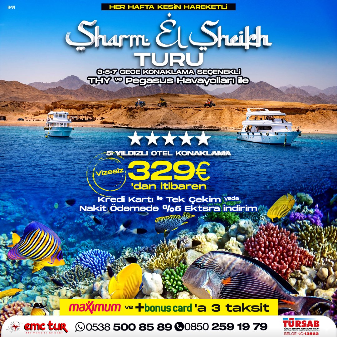 emc_tur's tweet photo. 💥Kızıldeniz kıyısında rüya gibi bir tatil💥 Vizesiz❗️ Vizesiz❗️ Vizesiz❗️

📍Gidilecek Yerler:
Sharm El Sheikh

💻https://t.co/xhpZm5149s
☎️0850 259 1 979
📱0538 500 85 89
📬info@emctur.com https://t.co/aAcIgMu6sR