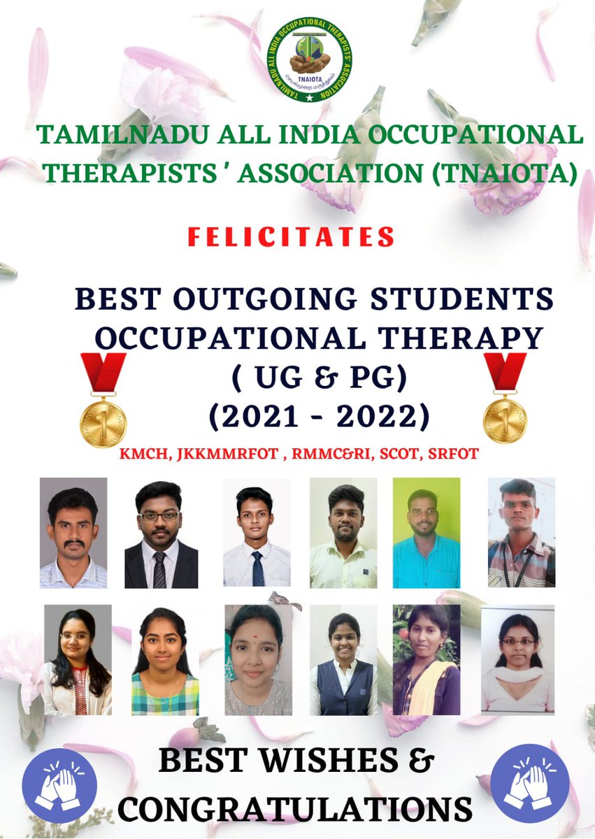 tnaiotaofficial's tweet photo. TNAIOTA felicitates best outgoing occupational therapy students of the academic year 2021-2022 
#tnaiota #krishna #college #kmch #srm #jkkm #sriher #trichy #saveetha #cmc https://t.co/1W8eFyR3pC