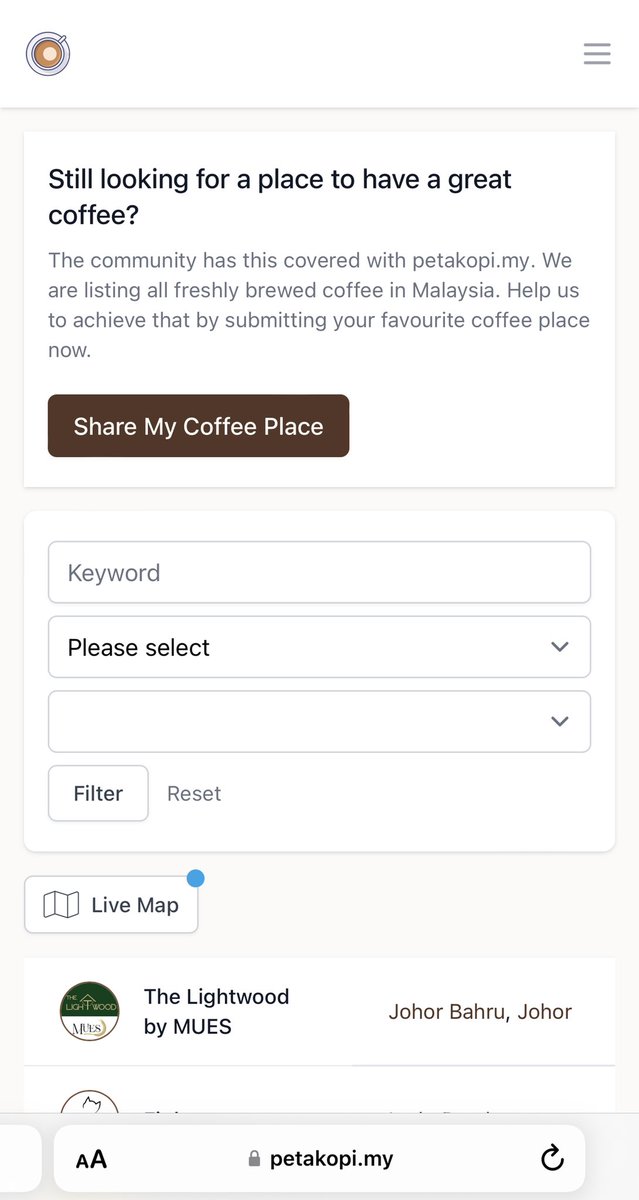 ngopiss's tweet photo. Tak susahpun korang nak cari port ngopi sekitar kawasan korang. Buka jer https://t.co/kVMtEffBuc then korang boleh search dekat sana. ☕️ https://t.co/9uk2DGRq0u