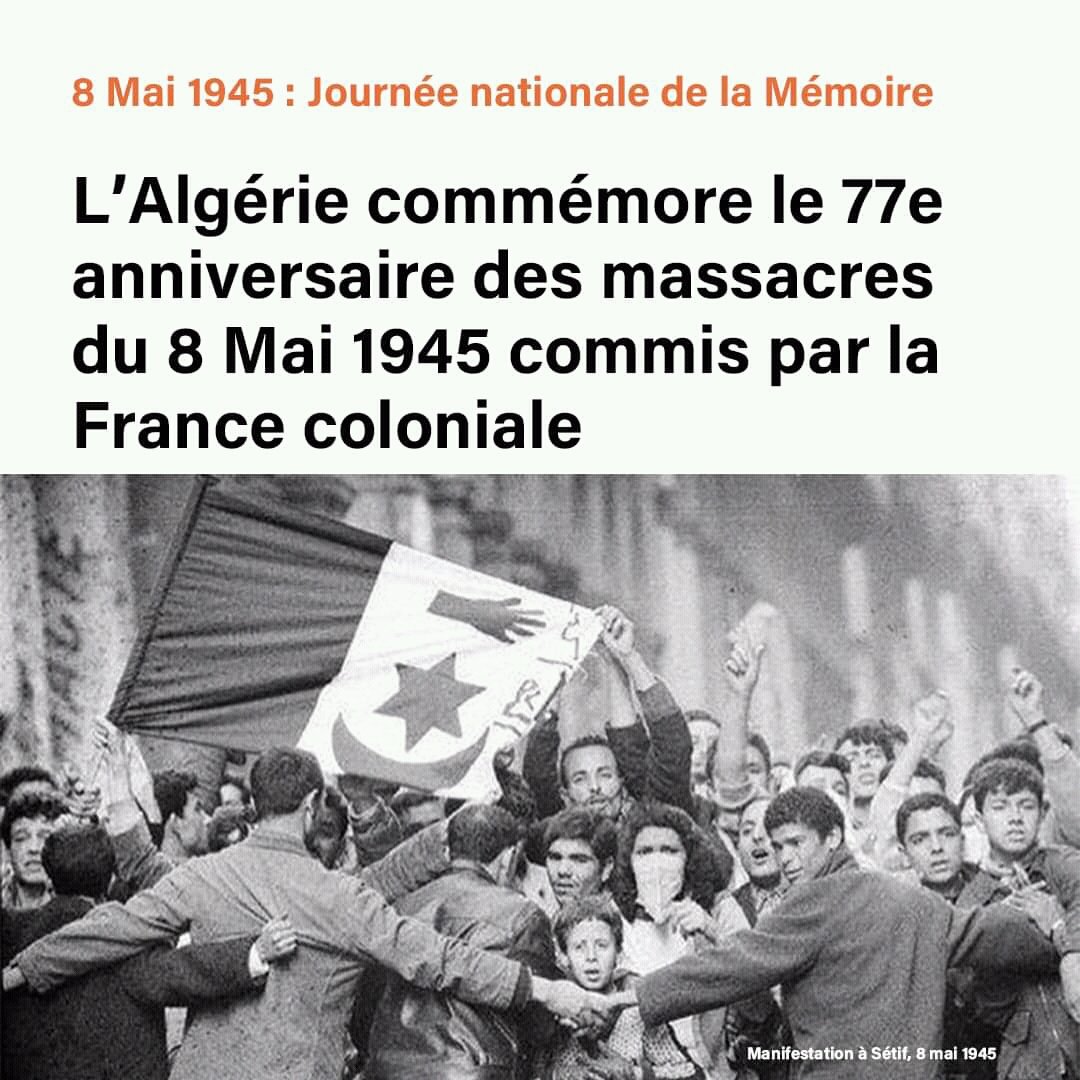 amwaldz's tweet photo. 🇩🇿 A Sétif, Guelma et Kherrata, plus de 45.000 algériens tombés au champ d’honneur. Gloire à nos Martyrs, aux vivants éternels. #Algérie https://t.co/aHiOBlaZu4