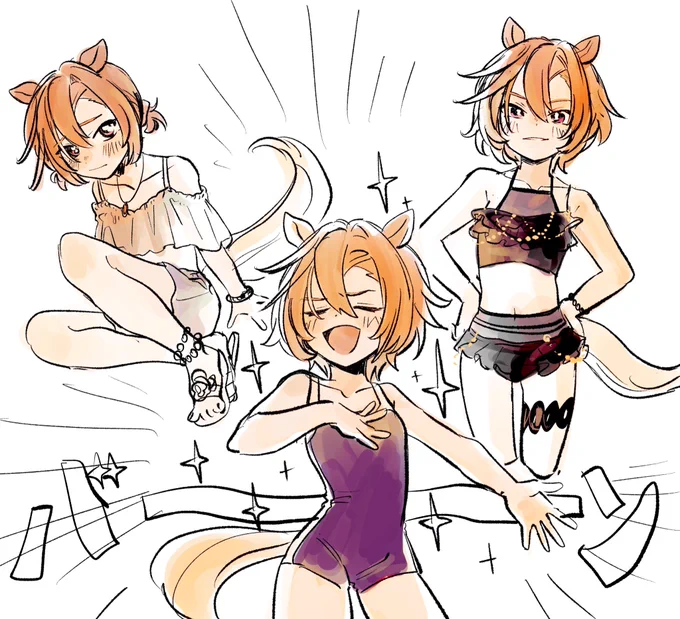 オペラオーの水着について考えようと思ったけど、余すことなく僕の肉体美を披露するならこれしかない‼️とか言いながらスク水着てそうで諦めた 