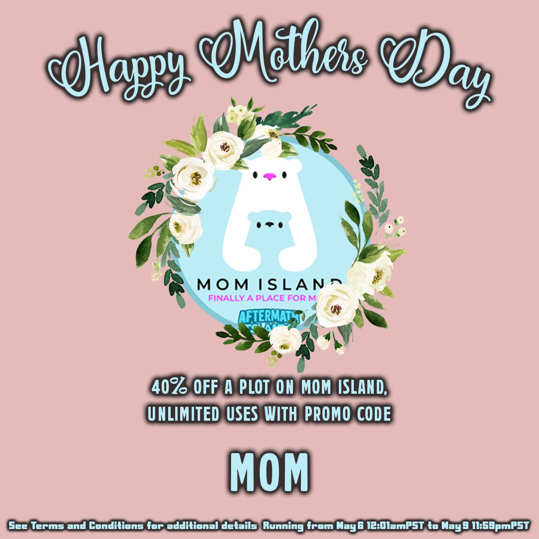 AftermathIsland's tweet photo. Happy Mother's Day to all the amazing mothers out there! ❤️

To celebrate we are having a sale on Mom Island plots. You can get 40% off Mom Island plots using promo code "MOM" 

Mom Island Plots: https://t.co/NrSXtLqOOW
#MothersDay #Mom #NFT https://t.co/JqJin3nH6F