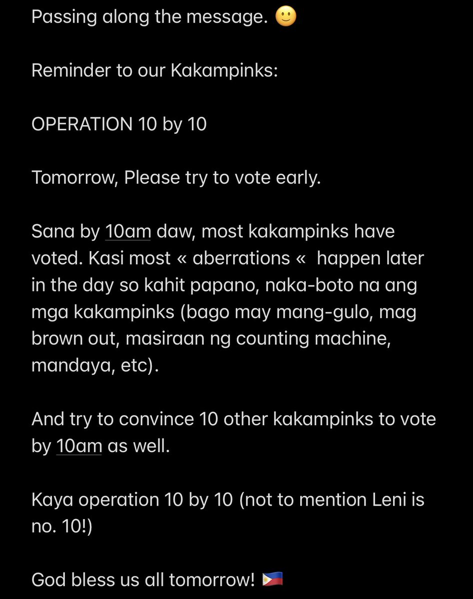 Kakampinks please spread the msg!!! #LeniRobredoForPresident ctto 💗🌸