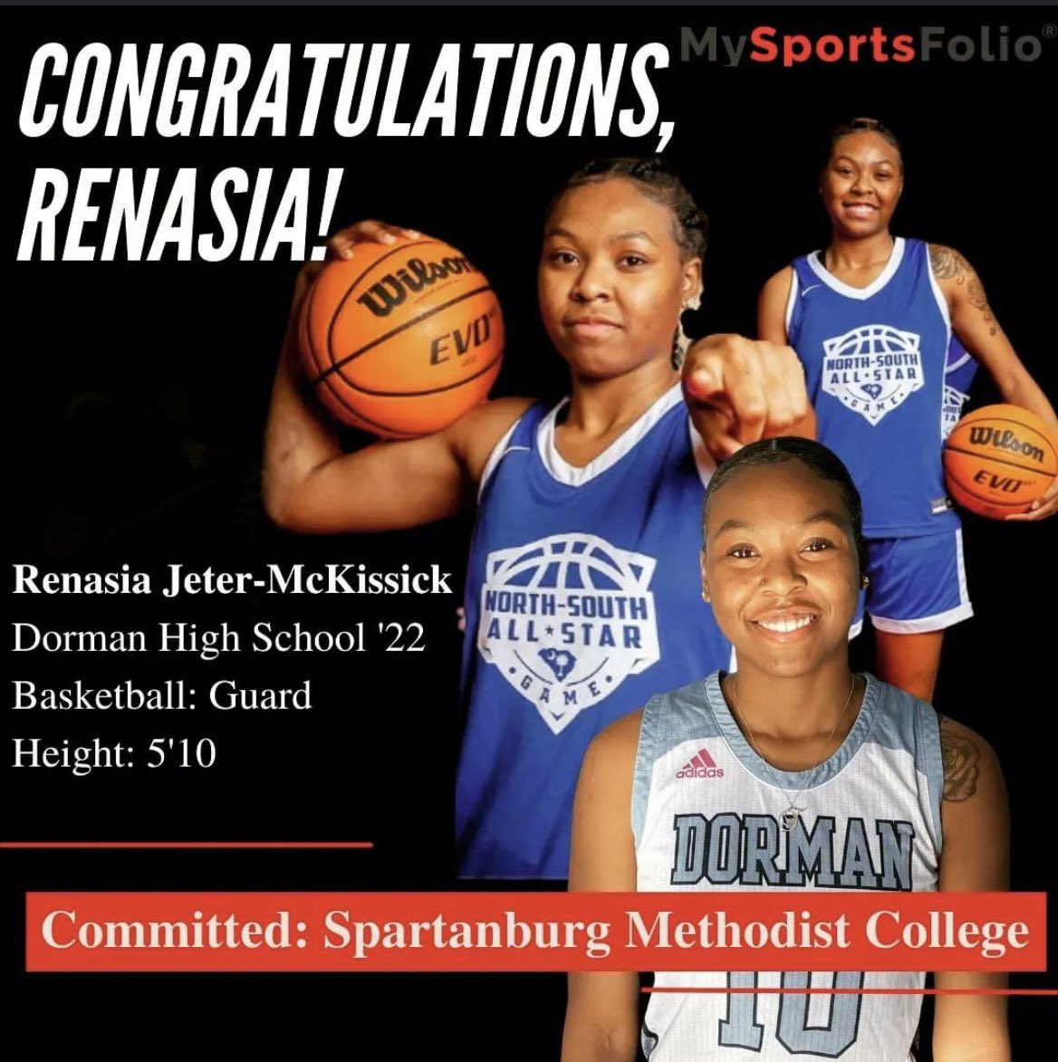 Commitment Alert!!! Congrats to Renasia Jeter-McKissick on her commitment to Spartanburg Methodist College!!! #collegeready #studentathlete <a href="/DormanLadyCavs/">Dorman Girls Basketball</a> <a href="/DormanAthletics/">Dorman Athletics</a> <a href="/JeterRenasia/">Renasia Jeter-Mckissick</a> <a href="/SMCWBB/">SMC Women’s Basketball</a>