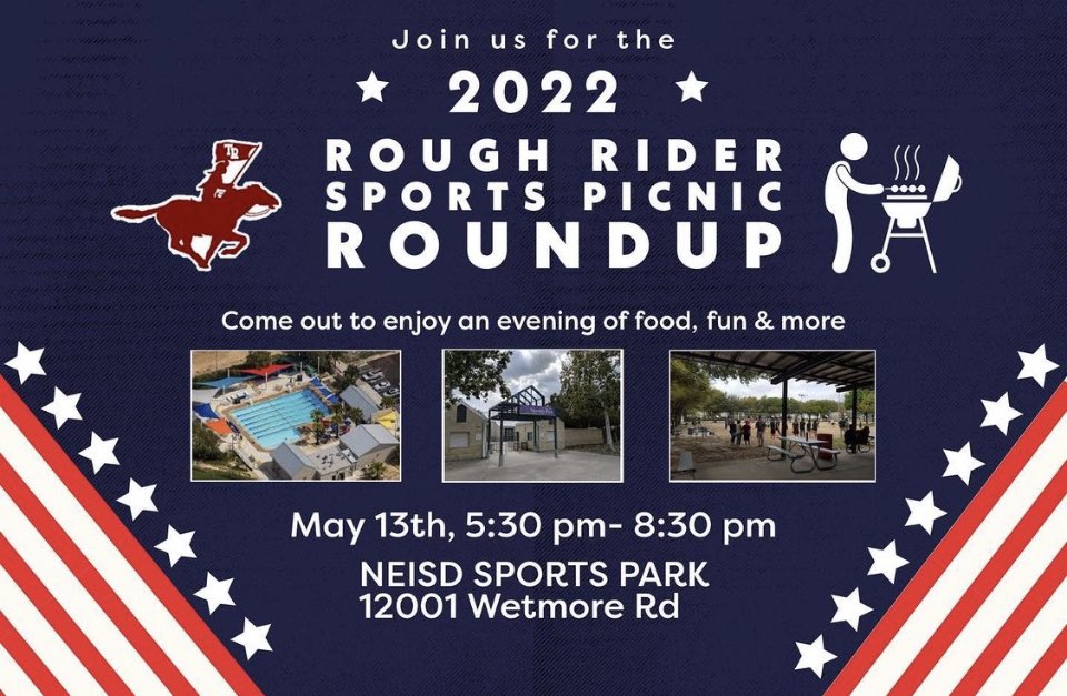 Don’t forget to join us on Friday as we celebrate Roosevelt Athletics!  Admission is FREE for all athletes and guests will pay just $6 for entry plus fun, food, and games!  Thank you @trsportsbooster for hosting this event and all you do for our Rough Riders! <a href="/WeAreTRHS/">Theodore Roosevelt High School - NEISD</a>