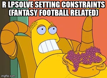 overflow_meme's tweet image. R lpSolve setting constraints (fantasy football related) stackoverflow.com/questions/7215… #linearprogramming #lpsolve #r #optimization