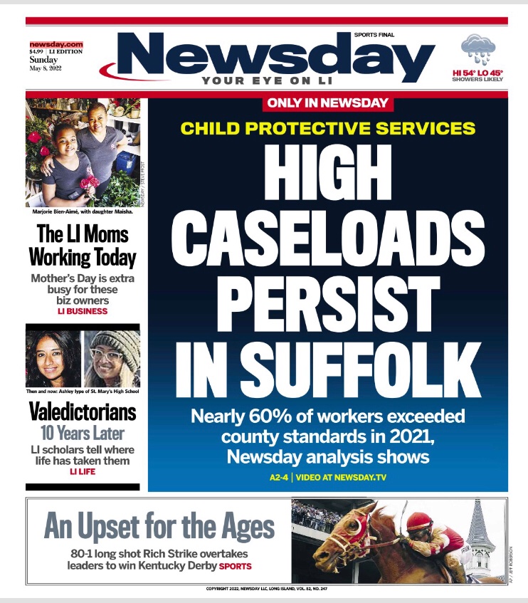 My final @Newsday Sunday cover: After a boy died in 2020, Suffolk passed laws to reform Child Protective Services, incl. setting caseload standards But nearly 60% of caseworkers had higher caseloads in ‘21 than they should’ve under the law, data shows newsday.com/long-island/po…