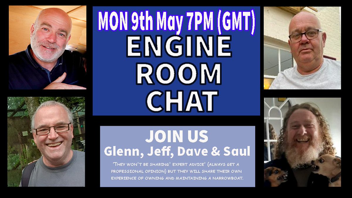 NbChangingPace's tweet photo. Engine Room Chat, tomorrow Mon 9th May
@7pm
https://t.co/W7uOYCIRjN Saul, Jeff, Dave & Glenn
@lisalifemeaning
chat #boat maintenance #engineroomchat #boatmaintenance #diy #diyboat #narrowboat #narrowboatmaintenance #boatlife #bringoutanotherthousand #boatsthattweet @CRTBoating https://t.co/mMU6JBXwhU