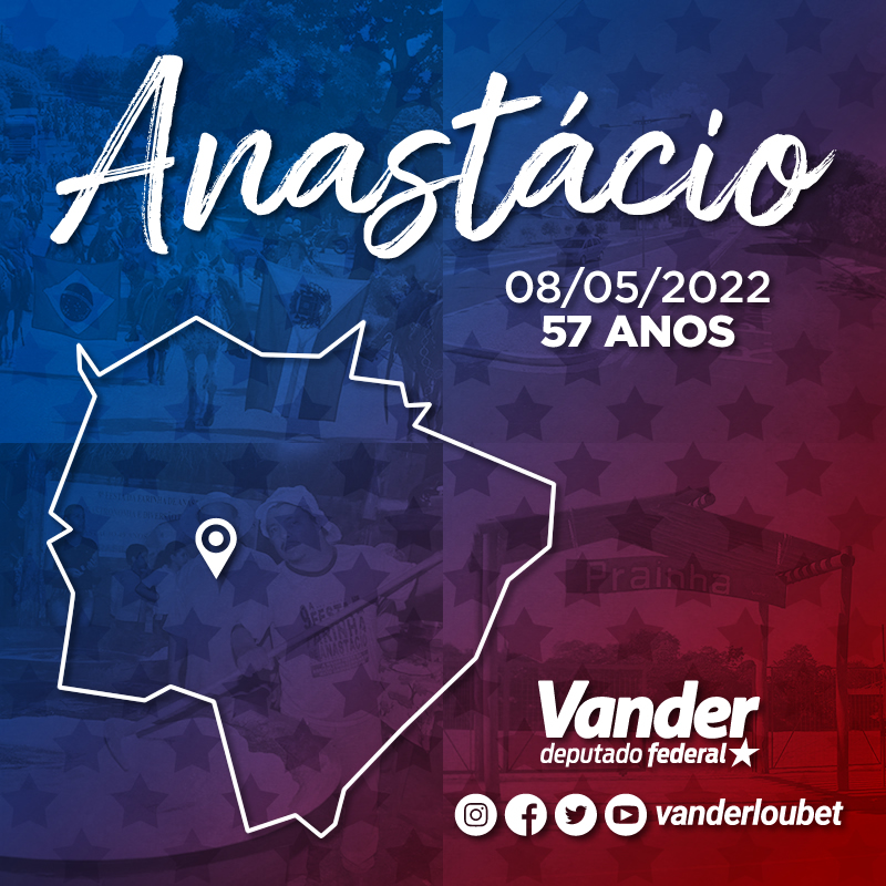 vanderloubet's tweet photo. PARABÉNS ANASTÁCIO! 🎂 #AscomVander O município da Região do Pantanal, cidade da Festa da Farinha ("A Festa de Todos os Encontros"), está celebrando hoje (8 de maio) 57 anos de emancipação político-administrativa. #VanderLoubet #FazMaisPorVocê #Anastácio #MatoGrossoDoSul https://t.co/7spnCBCuj7