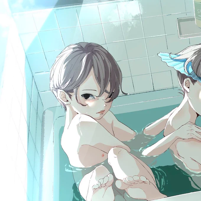 朝のお風呂。初めて(おそらく)オリキャラ作って同じ子描き続けてるけど、この双子ちゃんにめちゃくちゃ愛着湧いてきました。お名前考えてる。#イラスト #illustration 