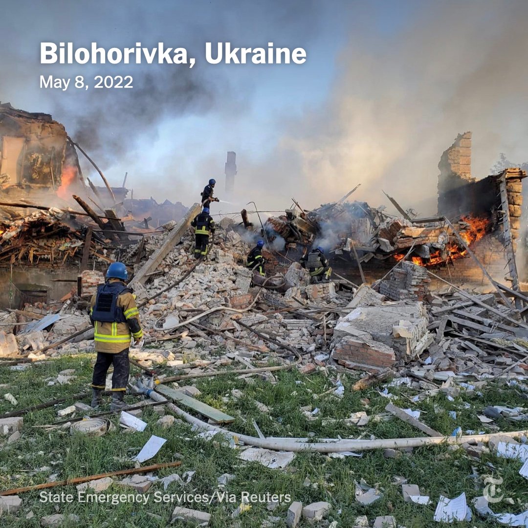 nytimes's tweet photo. Dozens of people are feared dead after a Russian airstrike leveled a school in eastern Ukraine. If the death toll is as high as local officials fear, it could be one of the deadliest single attacks since Russia renewed its offensive in the region. https://t.co/AYK201oqx4 https://t.co/q41QExXU7R