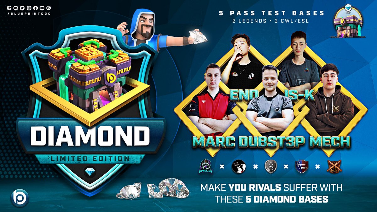 🤩┋A new Limited Edition💎Pack is here!

🛠️┋5 TH14 Pass Test Diamond Style bases ready for hardest challenges by
@Marc_TGG 
<a href="/isk_coc/">is_k coc</a> 
<a href="/mech_coc/">Mech</a> 
<a href="/Dubst3pCoC/">Dubst3p</a> 
<a href="/end7_coc/">NAVI End</a> 

😌┋Get ready to annoy your opponents with the toughest Diamond bases! 👇
blueprintcoc.com/diamond-limited