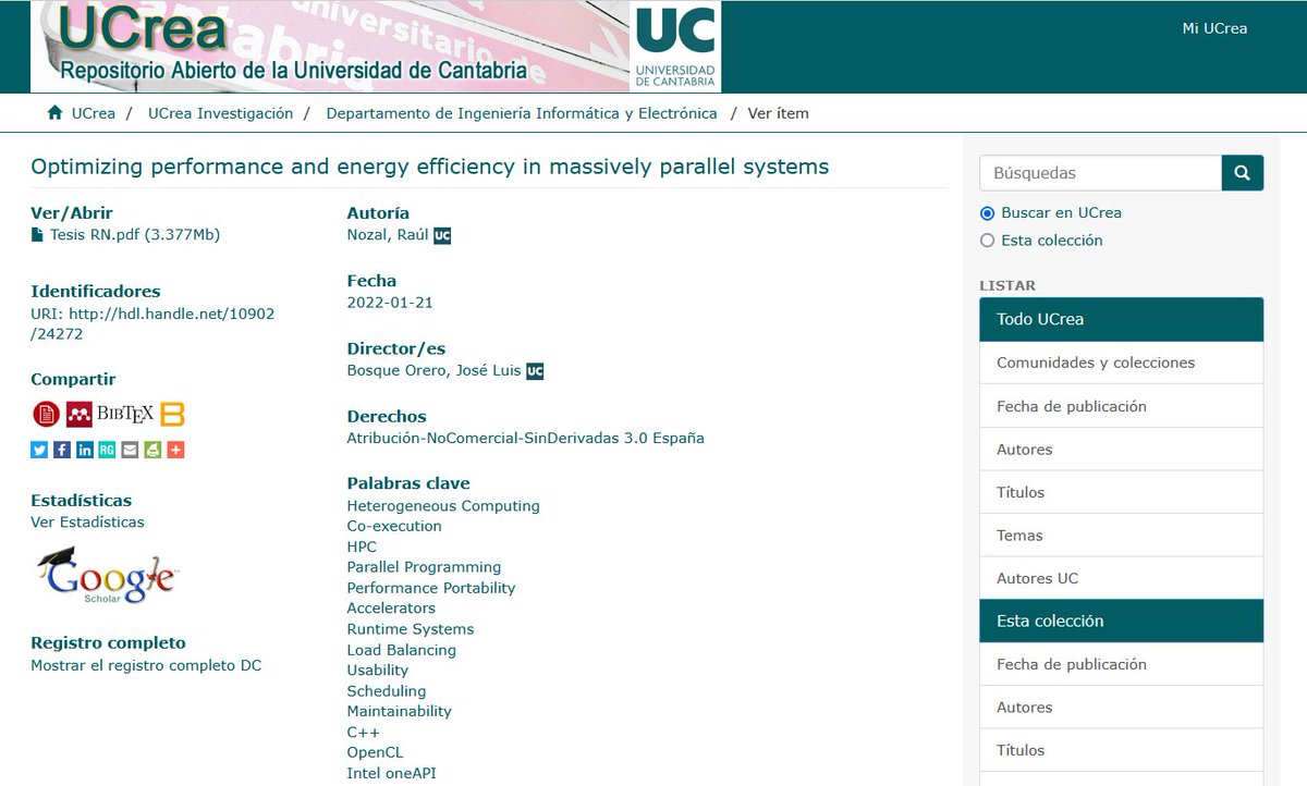 BUCantabria's tweet image. 👨🎓 Nueva tesis doctoral: "Optimizing performance and energy efficiency in massively parallel systems", de Raúl Nozal, Depto. Ing. Informática y Electrónica.
📔 hdl.handle.net/10902/24272
#ParallelSystems #HPC #EnergyEfficiency
#NuevasTesisUC
@cienciasunican