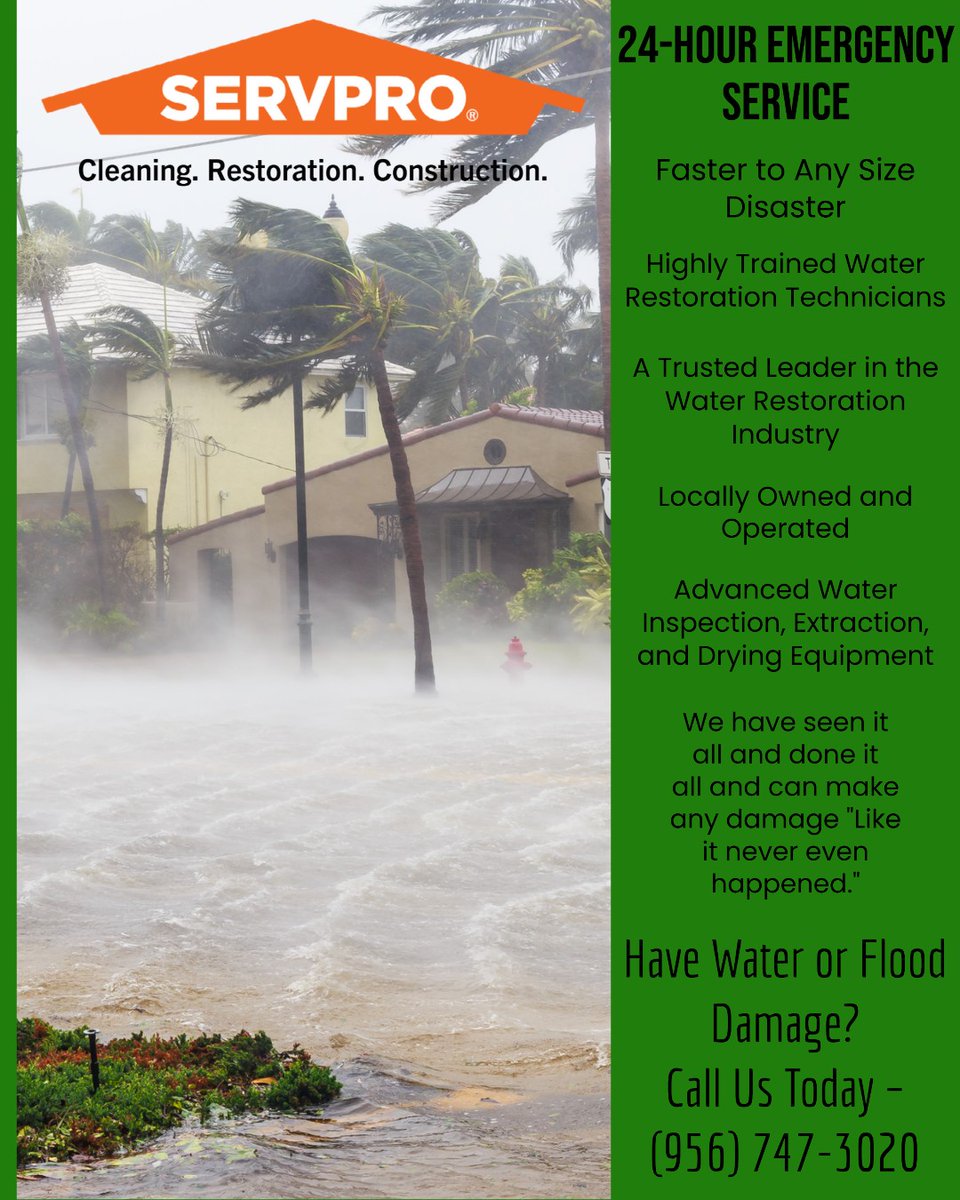 BTxChamber's tweet photo. #MemberMessage When your Brownsville home has been affected by water damage from flooding or even pipe leaks, don't worry, we have the expertise, and equipment to properly restore your property. Have Water or Flood Damage? Call @10637Servpro Today – (956) 747-3020 https://t.co/qgg3GmEmwc