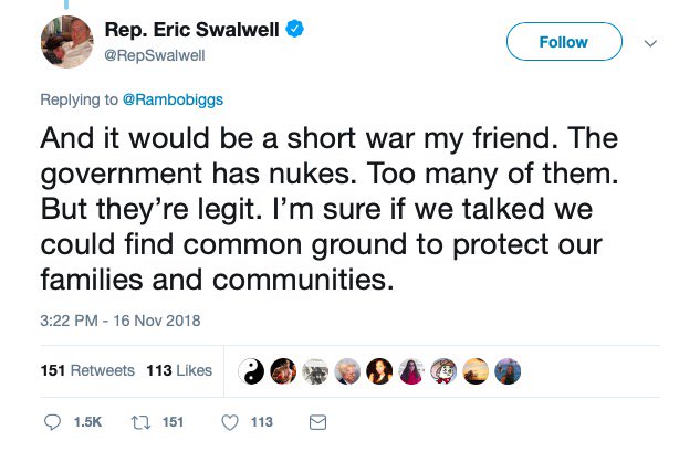 nationalepic's tweet photo. @WesleyHuntTX Thank you for your service. Keep in mind that @RepSwalwell legit threatened to nuke his own constituents over Twitter.This should place perspective into they type of persom whom you are replying to. 

Hope you win in Nov. btw. https://t.co/y31hAhYSF0