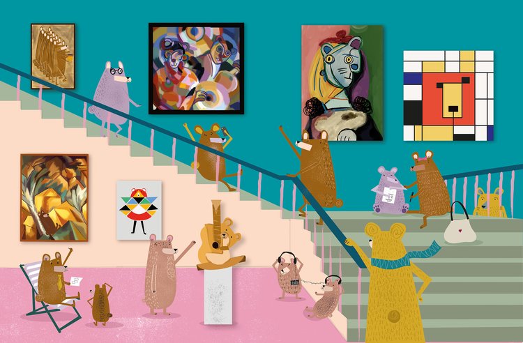 _ko_mon's tweet photo. A DAY AT THE GALLERY
#illustrations by Nia Gould (graphic designer from #Devon, #England) aka NIASKI
#art #aimals #bookillustrations #ArtParody https://t.co/mzMUAmdXgz
