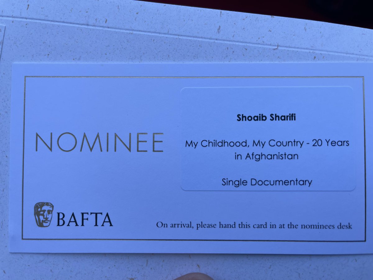 Feeling excited 2b attending #VerginMediaBAFTAs as a nominee for my film #MychildhoodMyCountry20YeatsInAfghanistan. #BAFTAs has been recognising outstanding work n films & tv 4 about half a century. I dedicate this nomination 2 talented & strong women of #Afghanistan.