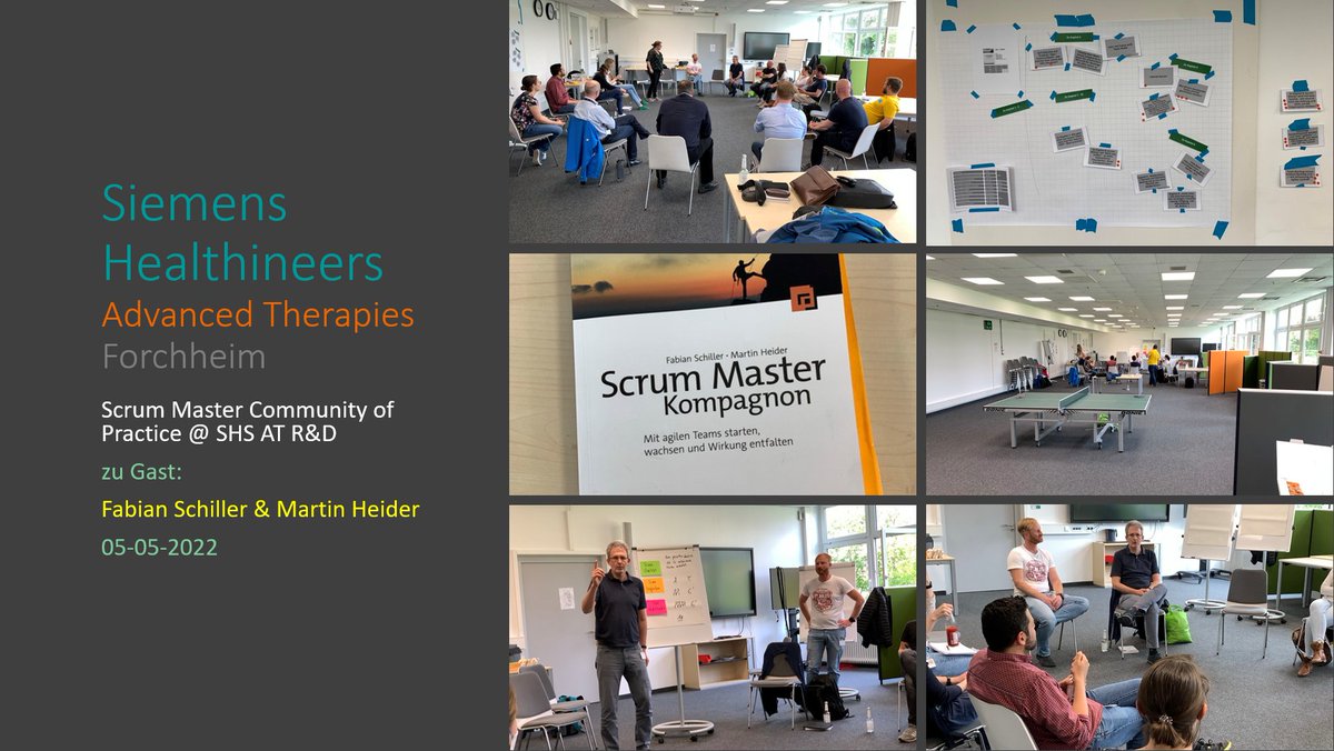 VHemmert's tweet photo. Die Scrum Master Community of Practice @ Siemens Healthineers AT R&amp;D (Forchheim) hatte zu Gast 
@fabianschiller und @martinheider um über ihr kürzlich erschienenes Buch: "Scrum Master Kompagnon" zu sprechen -- sowie weitere gute Diskussionen zum Thema #Agile #ScrumMaster. Danke! https://t.co/kDlaIBzFSU