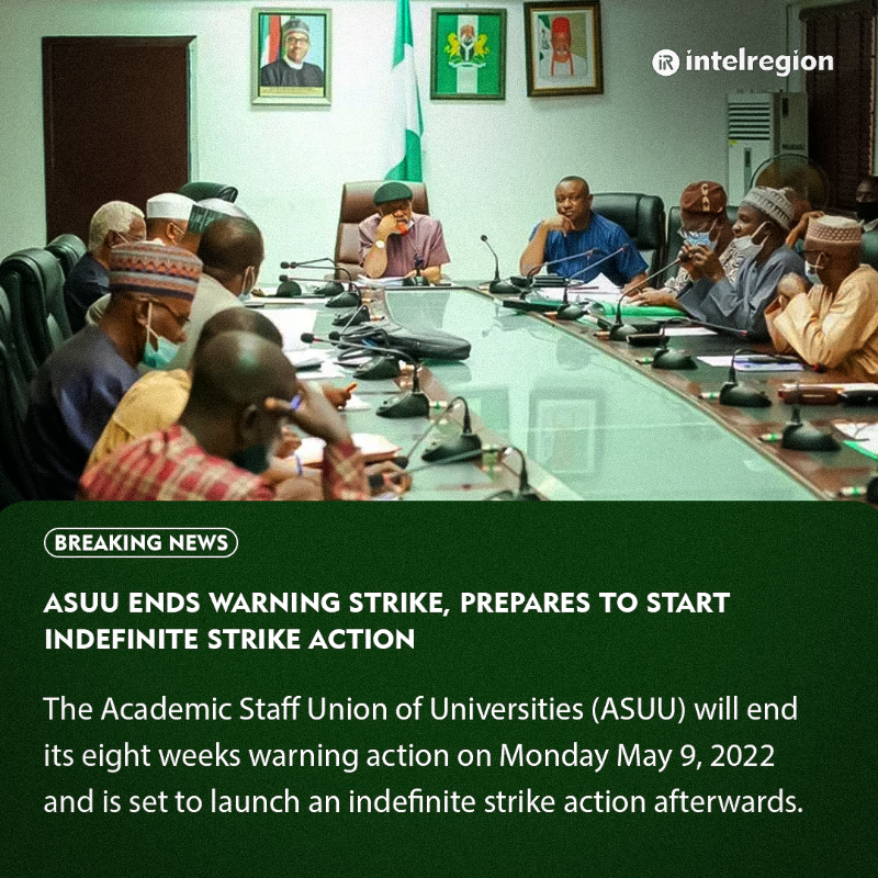 IntelRegion's tweet photo. BREAKING: ASUU ends warning strike, prepares to start indefinite strike action.